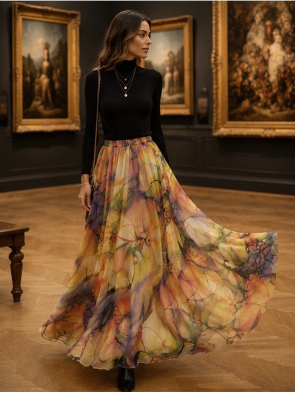 Chicwish Watercolor Floral Chiffon Maxi Skirt Boho Romantic Fairycore One Size